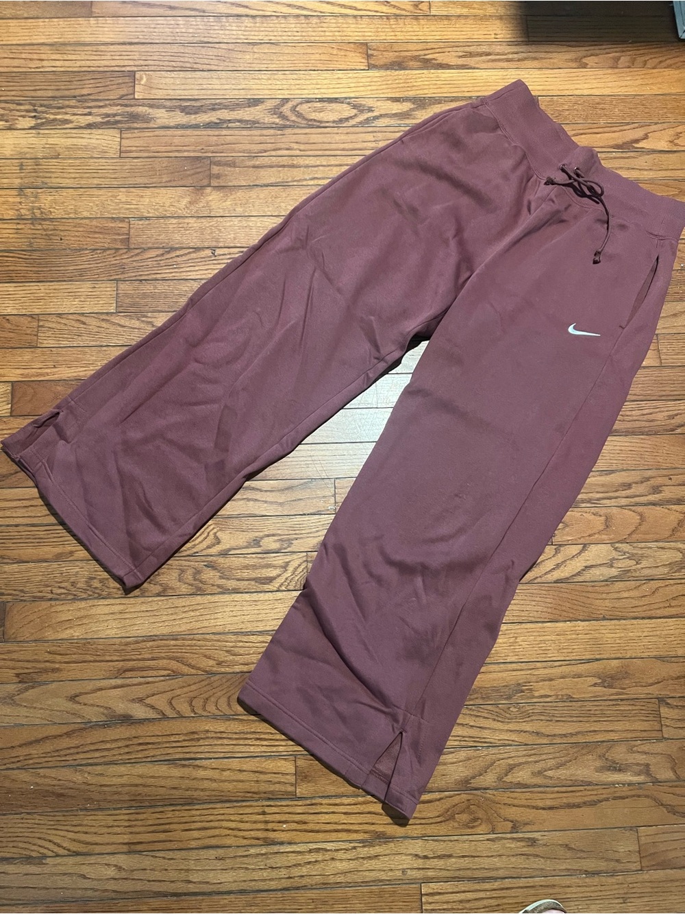 Nike Maroon Wide-Leg Joggers with Swoosh